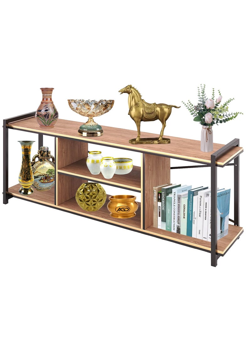 AGD A brown TV table with a large storage capacity, made of modern wood and metal legs - Image 1