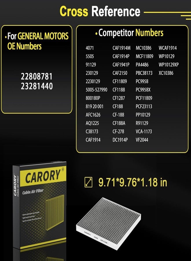 CARORY Cabin Air Filter w/Activated Carbon for Select 2014-2022 Chevy, Cadillac, GMC Models - Silverado 1500/2500 HD, Suburban, Tahoe, Sierra 1500/2500 HD, Yukon (XL), and More - Image 3