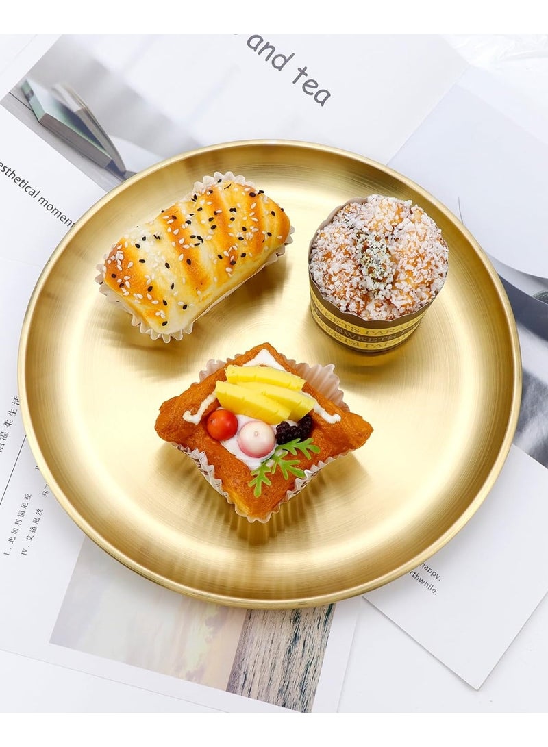 TDAO Stainless Steel Gold Serving Tray, Nordic Style Circular Breakfast Tray, Fruit Decorative Platter, Tea Snack Tray, Serving Display Tray,  Candle Decoration Tray, Jewelry/Make up/Perfume Mirror Dish Plate for Family Party, Decor and Festival (Diameter 30cm x 1.9cm/11.8" x 0.748") - Image 3