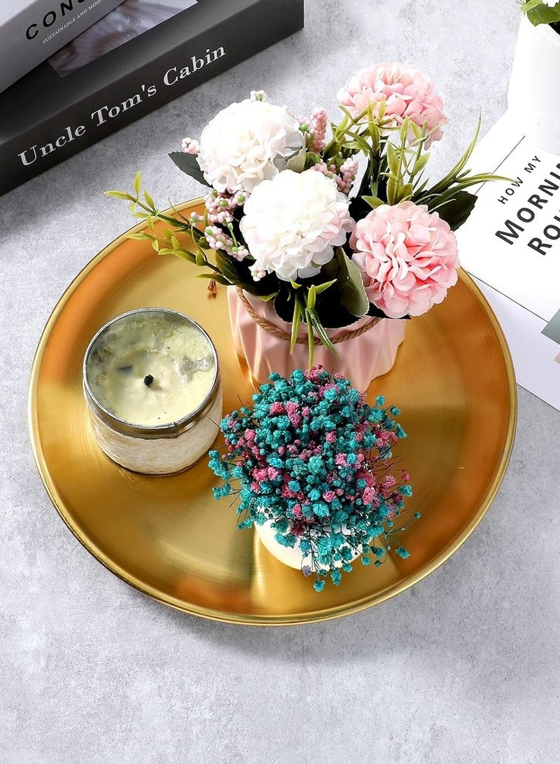 TDAO Stainless Steel Gold Serving Tray, Nordic Style Circular Breakfast Tray, Fruit Decorative Platter, Tea Snack Tray, Serving Display Tray,  Candle Decoration Tray, Jewelry/Make up/Perfume Mirror Dish Plate for Family Party, Decor and Festival (Diameter 30cm x 1.9cm/11.8" x 0.748") - Image 5