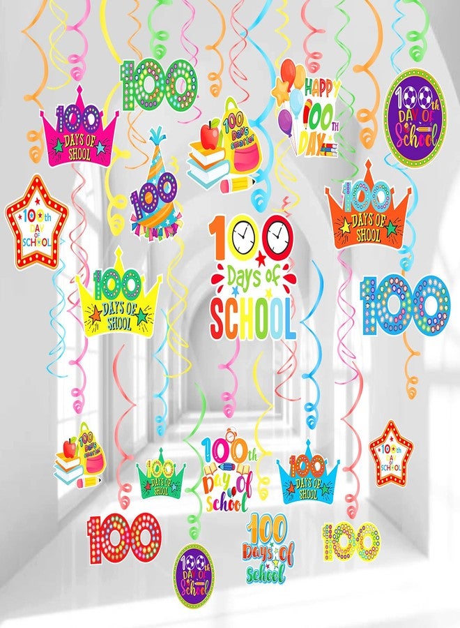 KALEFO 100 Days of School Decorations 30Pcs Colorful Happy 100th Day Decor Ceiling Hanging Foil Swirls Kindergarten Preschool Primary High Party Supplies Favors - Image 1