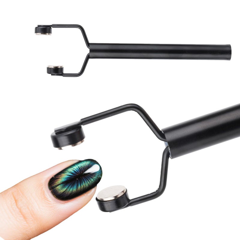 Gosknor 3 in 1 Cat Eye Magnet for Nails, Nail Art Design Cateye Magnetic Tool Y-Shaped Double Head Stainless Steel Fingernai Magnets Nail Gel Polish for Home DIY Salon Studio (Black) - Image 1