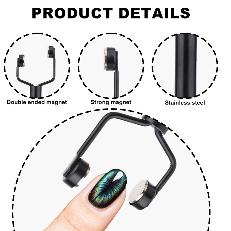 Gosknor 3 in 1 Cat Eye Magnet for Nails, Nail Art Design Cateye Magnetic Tool Y-Shaped Double Head Stainless Steel Fingernai Magnets Nail Gel Polish for Home DIY Salon Studio (Black) - Image 3