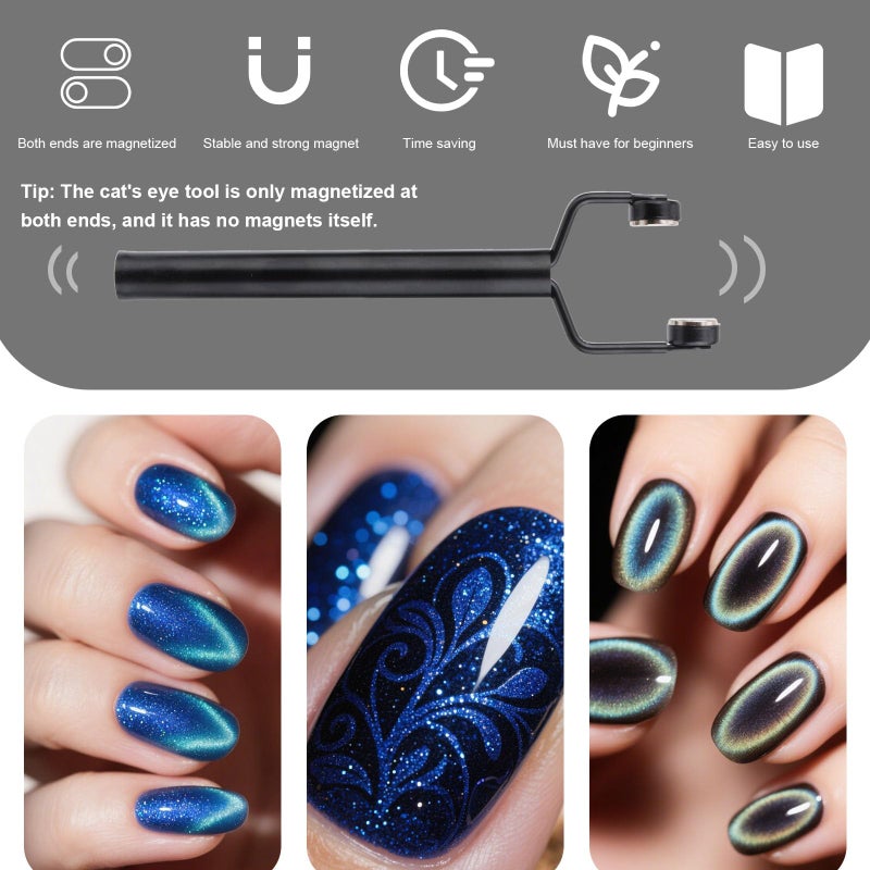 Gosknor 3 in 1 Cat Eye Magnet for Nails, Nail Art Design Cateye Magnetic Tool Y-Shaped Double Head Stainless Steel Fingernai Magnets Nail Gel Polish for Home DIY Salon Studio (Black) - Image 4