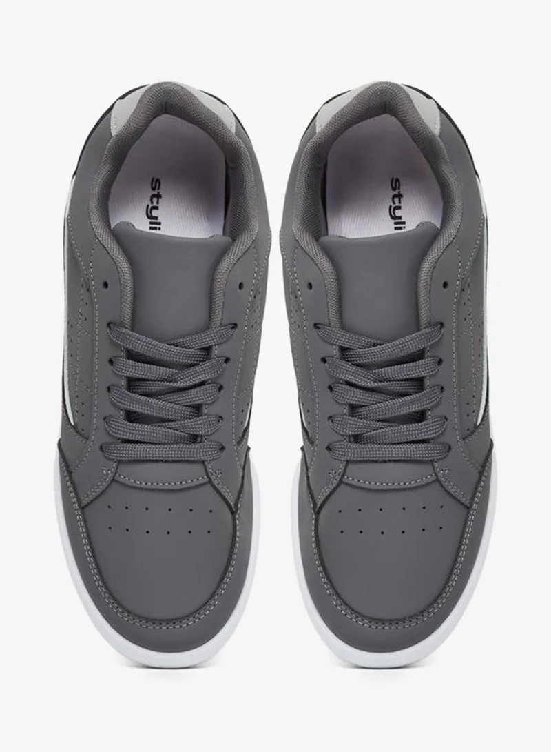 Styli Grey Men Grey Panelled Lace-Up Sneakers for Men | Best Price UAE