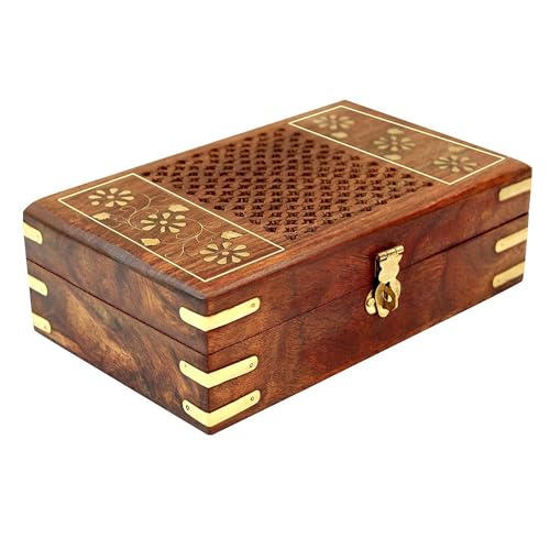 ZYNTIX Jali Brass and Wooden Gift Box for Girls Birthday Gift for Girlfriend Elegant Keepsake Box for Memorable Birthday Gift Ideal for Jewelry, Trinkets, and More - Image 1