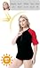 Halcurt Womens Plus Size Half Zip Short Sleeve Rash Guard Swim Top Loose Fit Swim Shirt UPF50 Swimsuit Black Red 4X - Image 3