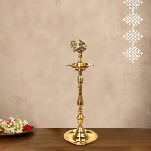 Puyangam Brass ANNAM KUTHU VILAKKU, Brass Lamps/Mahabarath Diya/DEEPAM For Pooja/Best Lamps/Diya/KUTHU VILAKKU For Gifts/Decorations (18 inch),Gold Yellow - Image 2