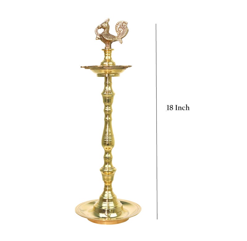 Puyangam Brass ANNAM KUTHU VILAKKU, Brass Lamps/Mahabarath Diya/DEEPAM For Pooja/Best Lamps/Diya/KUTHU VILAKKU For Gifts/Decorations (18 inch),Gold Yellow - Image 3