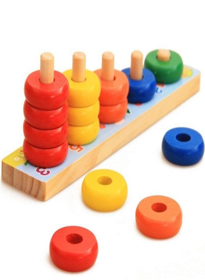 Little Mind Rainbow Blocks Wooden Ring Stacking Toy for Kids | Colour Sorting & Counting Puzzle | Early Learning Montessori Educational Toy for Toddlers & Preschoolers (Ages 2–5 Years) - Image 1