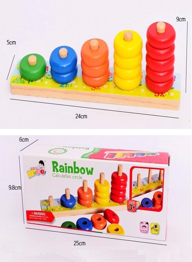 Little Mind Rainbow Blocks Wooden Ring Stacking Toy for Kids | Colour Sorting & Counting Puzzle | Early Learning Montessori Educational Toy for Toddlers & Preschoolers (Ages 2–5 Years) - Image 2