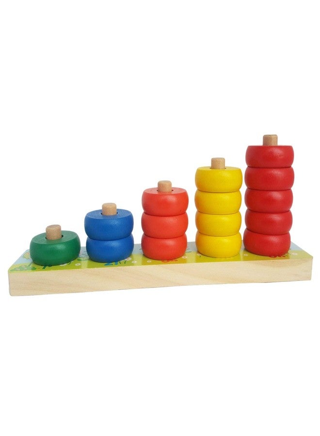 Little Mind Rainbow Blocks Wooden Ring Stacking Toy for Kids | Colour Sorting & Counting Puzzle | Early Learning Montessori Educational Toy for Toddlers & Preschoolers (Ages 2–5 Years) - Image 3