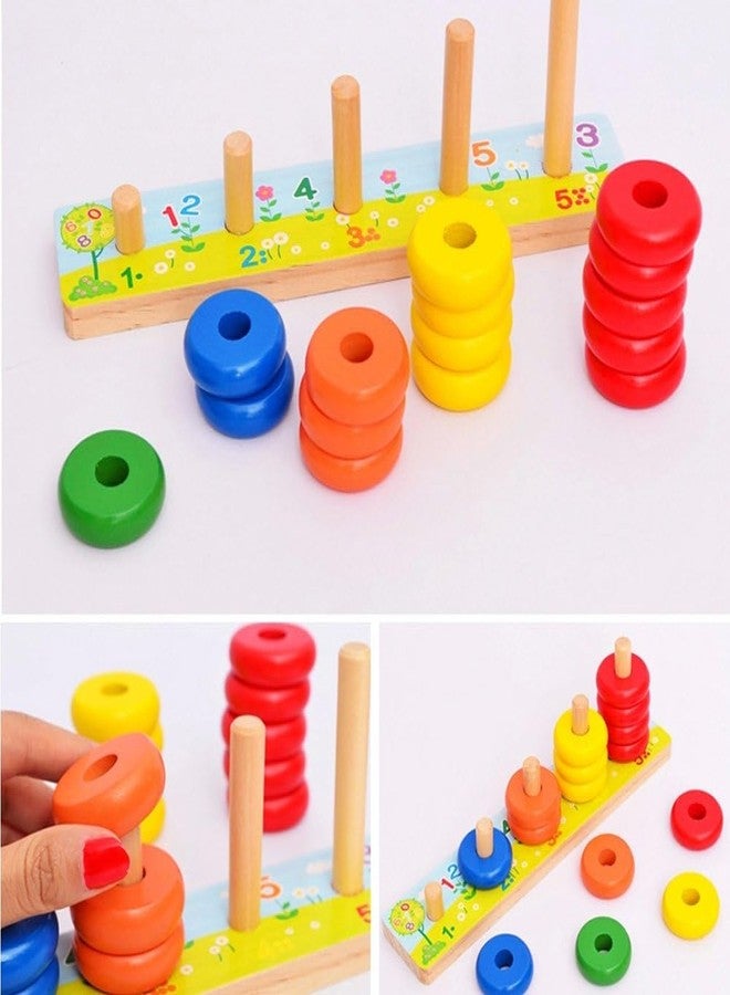 Little Mind Rainbow Blocks Wooden Ring Stacking Toy for Kids | Colour Sorting & Counting Puzzle | Early Learning Montessori Educational Toy for Toddlers & Preschoolers (Ages 2–5 Years) - Image 5