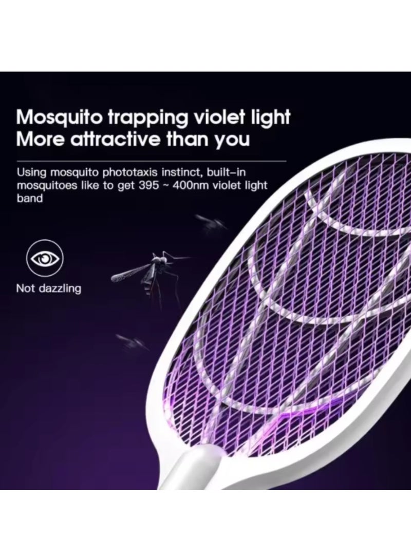 JIHAM Electric Fly Swatter, 3500V USB Rechargeable Fly Killer Bug Zapper Racket with Charging Base, Home and Outdoor Mosquito Killer with LED Light for Mosquitoes, Flies, Bees, Moths (White) - Image 4