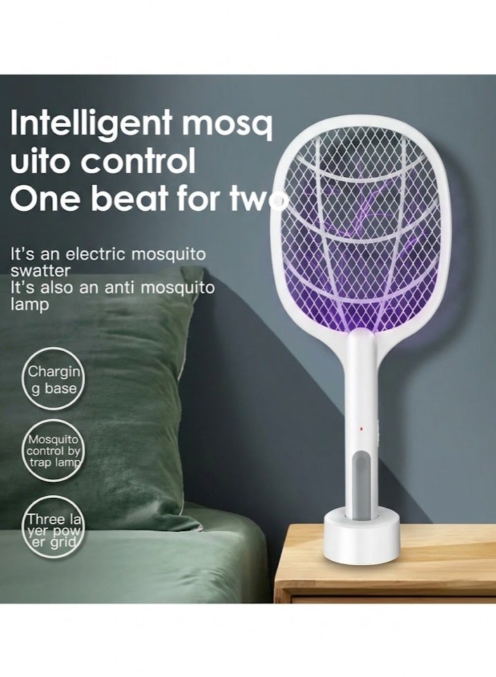 JIHAM Electric Fly Swatter, 3500V USB Rechargeable Fly Killer Bug Zapper Racket with Charging Base, Home and Outdoor Mosquito Killer with LED Light for Mosquitoes, Flies, Bees, Moths (White) - Image 5