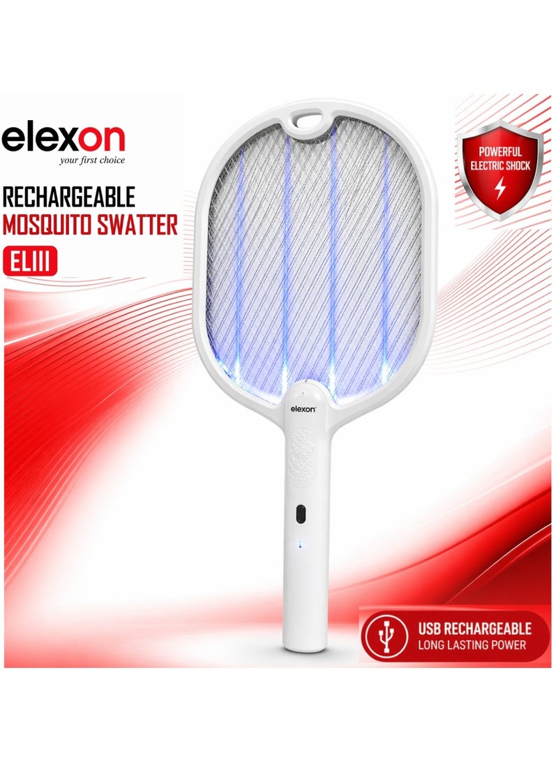 elexon Electric Fly Swatter, 240V USB Rechargeable Fly Killer Bug Zapper Racket with Charging Base, 3 Layer Safety Mesh, LED Indicator Home and Outdoor Mosquito Killer with LED Light for Mosquitoes, Flies, Bees, Moths (White) - Image 1