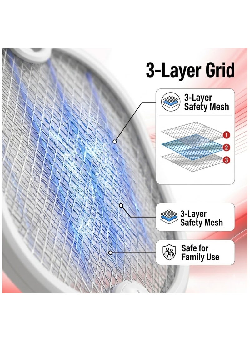 elexon Electric Fly Swatter, 240V USB Rechargeable Fly Killer Bug Zapper Racket with Charging Base, 3 Layer Safety Mesh, LED Indicator Home and Outdoor Mosquito Killer with LED Light for Mosquitoes, Flies, Bees, Moths (White) - Image 3