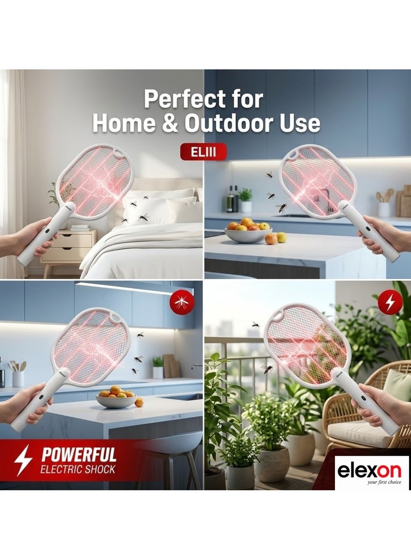 elexon Electric Fly Swatter, 240V USB Rechargeable Fly Killer Bug Zapper Racket with Charging Base, 3 Layer Safety Mesh, LED Indicator Home and Outdoor Mosquito Killer with LED Light for Mosquitoes, Flies, Bees, Moths (White) - Image 5