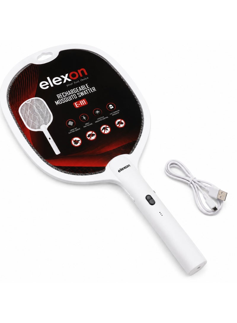 elexon Rechargeable Mosquito Swatter, 5V DC USB Input, 3000V Output, Charging Base, 3-Layer Safety Mesh, LED Indicator, White - Image 1
