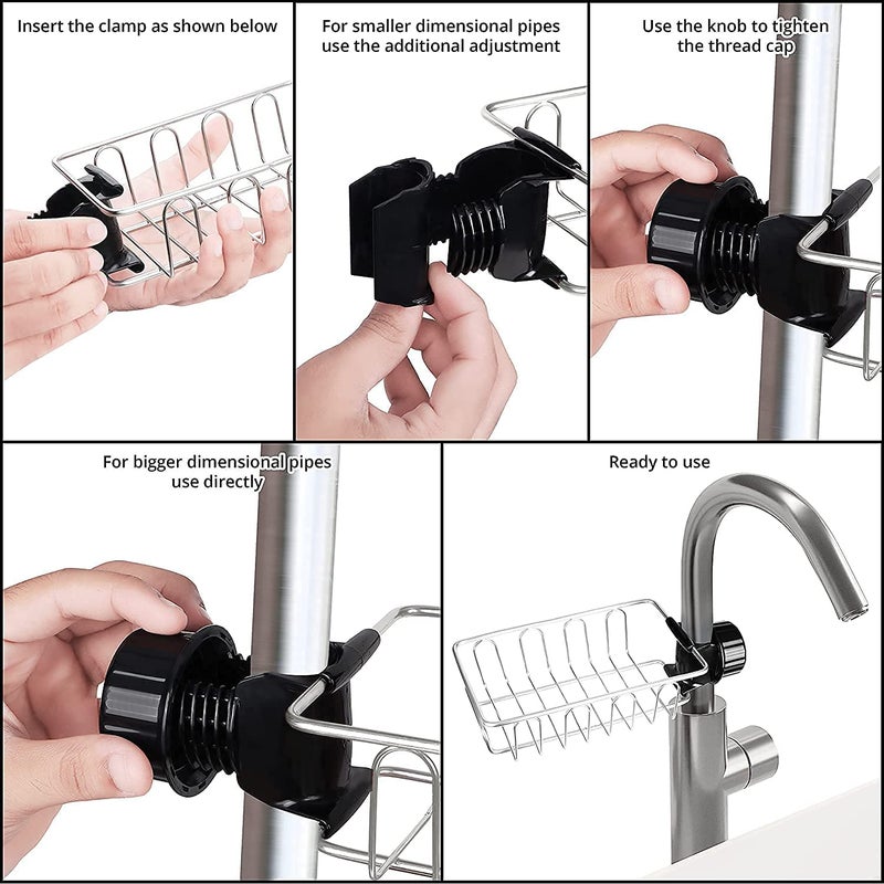 HavenFlix Kitchen Sink Caddy Organizer Over Faucet Sponge Holder Stainless Steel Heavy Duty Thickening Hanging Faucet Drain Rack for Scrubbers Soap Bathroom Detachable No Suction Cup Silver - Image 4