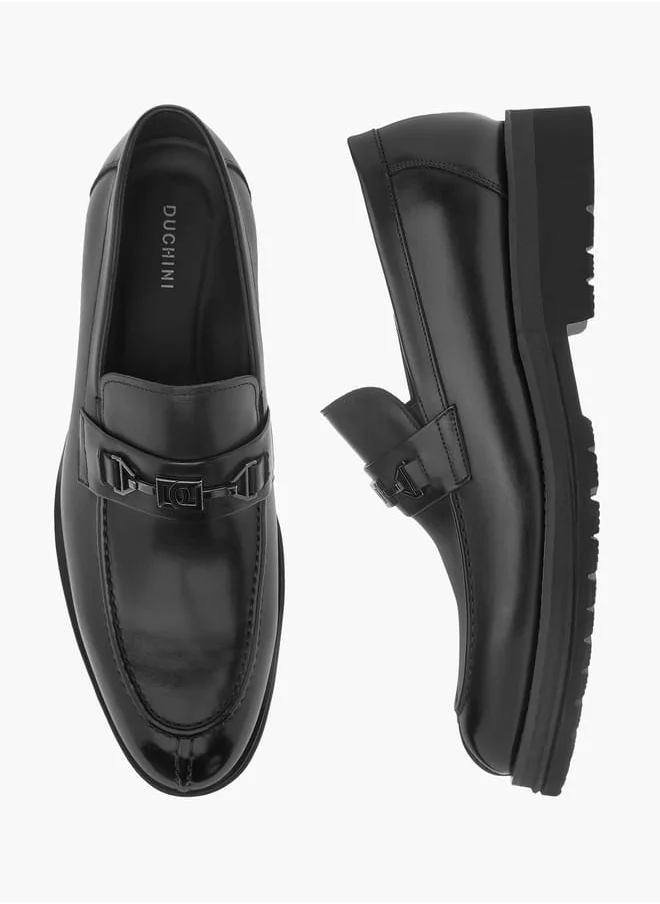 DUCHINI Men's Solid Slip-On Loafers with Metal Accent