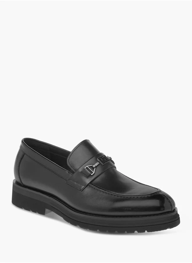 DUCHINI Men's Solid Slip-On Loafers with Metal Accent