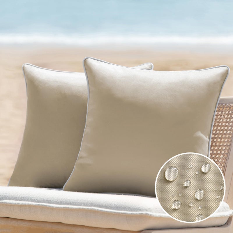 Phantoscope Pack of 2 Outdoor Waterproof Solid Throw Decorative Pillow Cover Decorative Square Outdoor Pillows Cushion Case Patio Pillows for Couch Tent Sunbrella Light Coffee 20x20 inches 50x50 cm