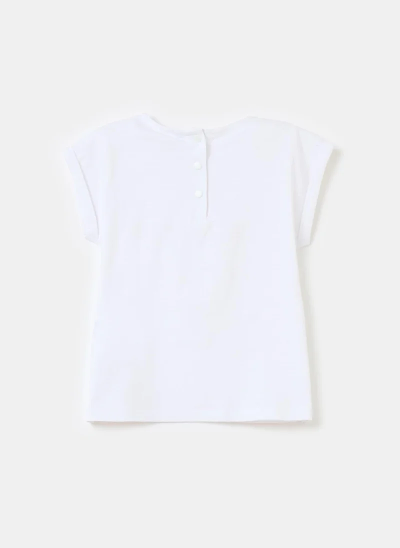 او في اس Cotton T-Shirt With Broderie Anglaise Insert