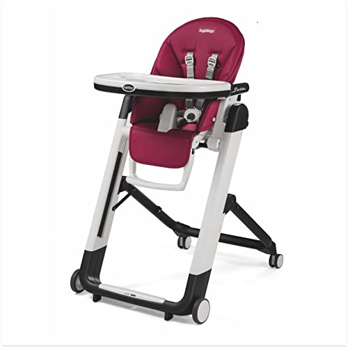 Peg Perego Peg Perego Siesta Grow With Baby Folding High Chair Recliner Height Adjustable Quick Clean Easy Push Wheels For Babies Toddlers Made in Italy Berry Raspberry