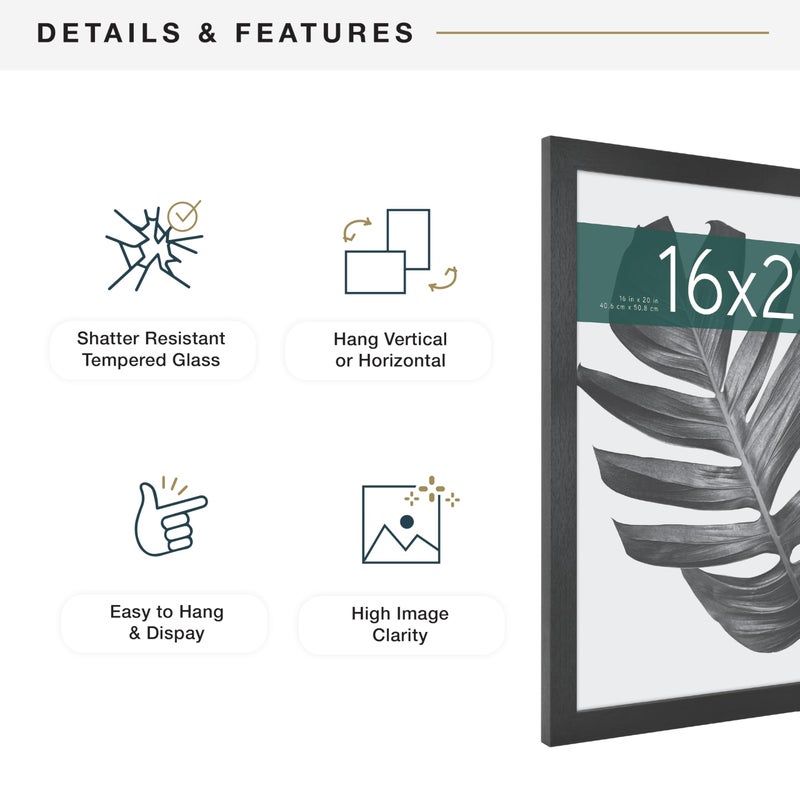 MCS Studio Gallery 16x20 Poster Frame Black Woodgrain Engineered Wood, Vertical & Horizontal Wall Hanging Large Picture Frame for Photos, Posters & Art Prints (1-Pack) - Image 5