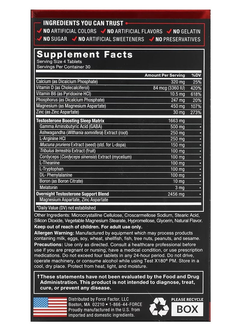 Force Factor - Test X180 PM Testosterone Booster for Men, Overnight Testosterone Supplement to Build Muscle, Increase Strength, and Promote Deeper, Healthier Sleep and Recovery, Force Factor, 120 Tablets - Image 1