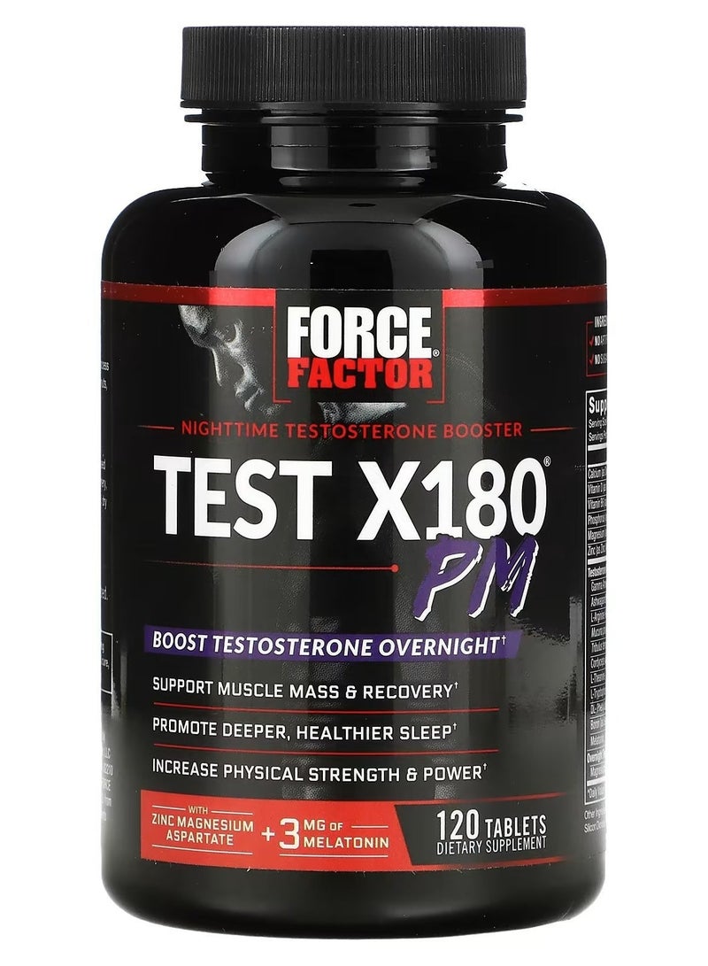 Force Factor Test X180 PM Testosterone Booster for Men, Overnight Testosterone Supplement to Build Muscle, Increase Strength, and Promote Deeper, Healthier Sleep and Recovery, Force Factor, 120 Tablets - Image 1