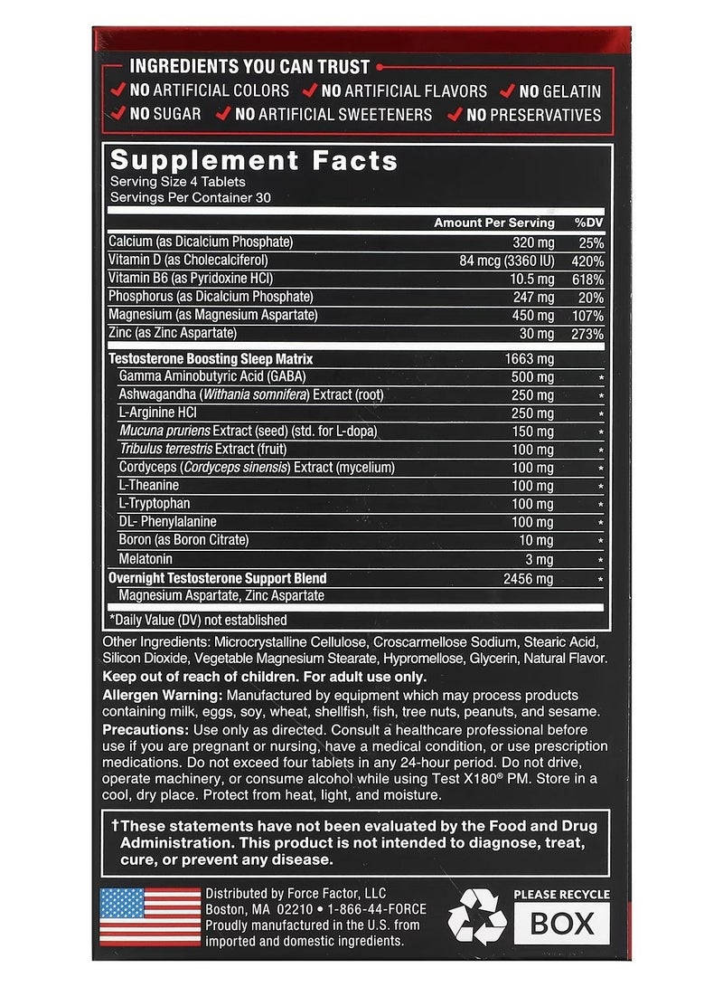 Force Factor Test X180 PM Testosterone Booster for Men, Overnight Testosterone Supplement to Build Muscle, Increase Strength, and Promote Deeper, Healthier Sleep and Recovery, Force Factor, 120 Tablets - Image 2