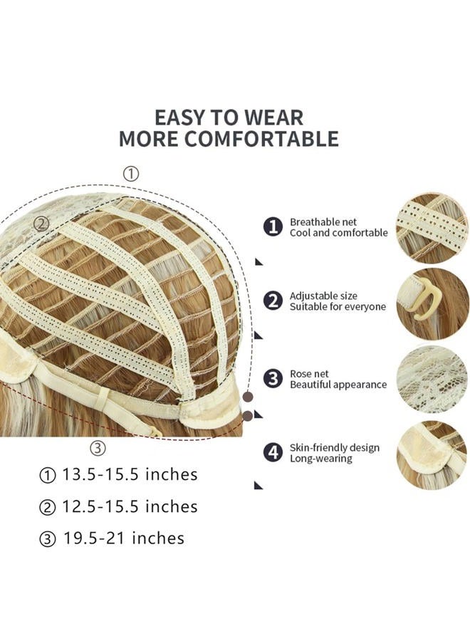 BERON Blonde Brown 14'' Wigs for Women Girls Short Curly Wavy Wig 35 cm Side Part Shoulder Length Hair Funny 14" Highlights Color Wig Heat Resistant Synthetic Cosplay Daily Party Wigs - Image 5