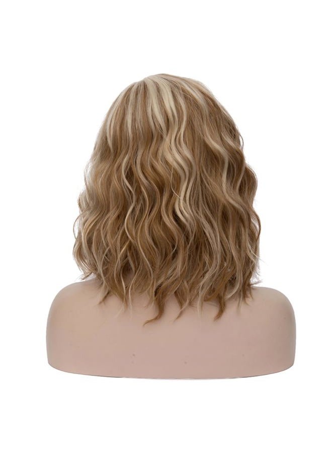 BERON Blonde Brown 14'' Wigs for Women Girls Short Curly Wavy Wig 35 cm Side Part Shoulder Length Hair Funny 14" Highlights Color Wig Heat Resistant Synthetic Cosplay Daily Party Wigs - Image 2