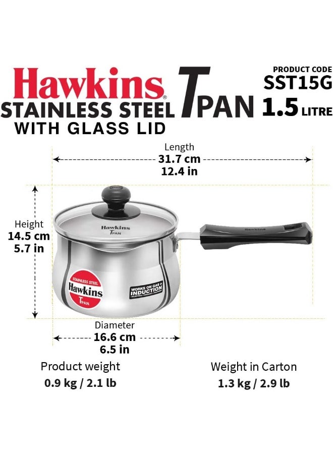 1.5 Liters Stainless Steel Saucepan With Glass Lid,Silver