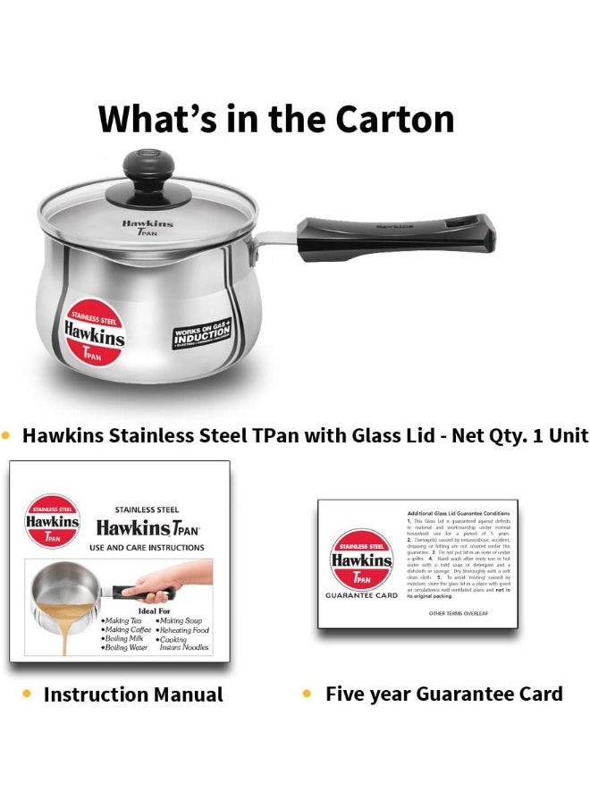 1.5 Liters Stainless Steel Saucepan With Glass Lid,Silver