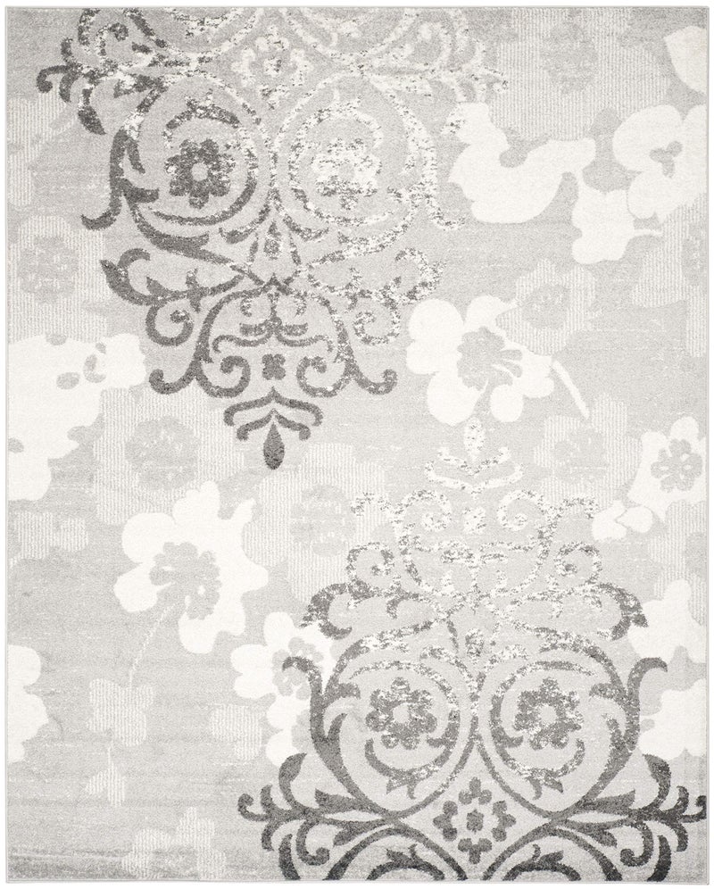 SAFAVIEH Adirondack Collection Area Rug  9 x 12 Silver  Ivory Floral Glam Damask Distressed Design NonShedding  Easy Care Ideal for High Traffic Areas in Living Room Bedroom ADR114B