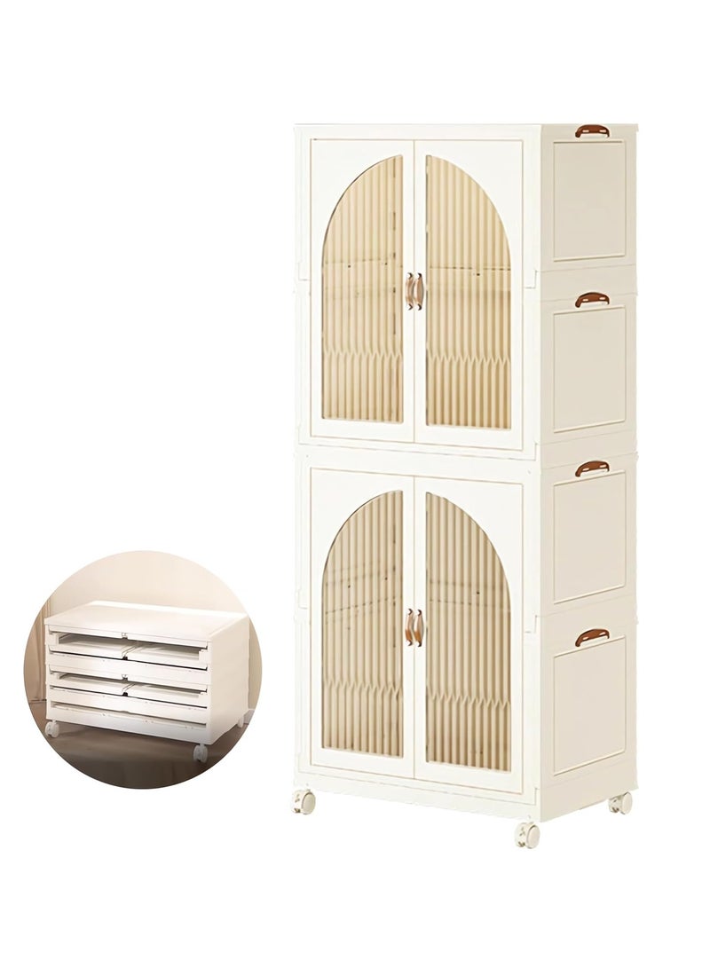 Foldable Wardrobe Kids Clothes Cabinet Portable Closet Dustproof Storage Cabinet with Wheels Plastic Closet Organizers，Bookshelf Storage Cabinet for Bedroom Livingroom Kitchen(Style 3)  - Image 1