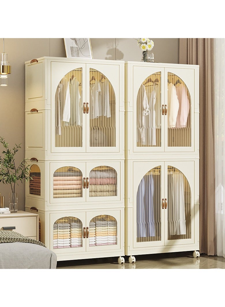 Foldable Wardrobe Kids Clothes Cabinet Portable Closet Dustproof Storage Cabinet with Wheels Plastic Closet Organizers，Bookshelf Storage Cabinet for Bedroom Livingroom Kitchen(Style 3)  - Image 2