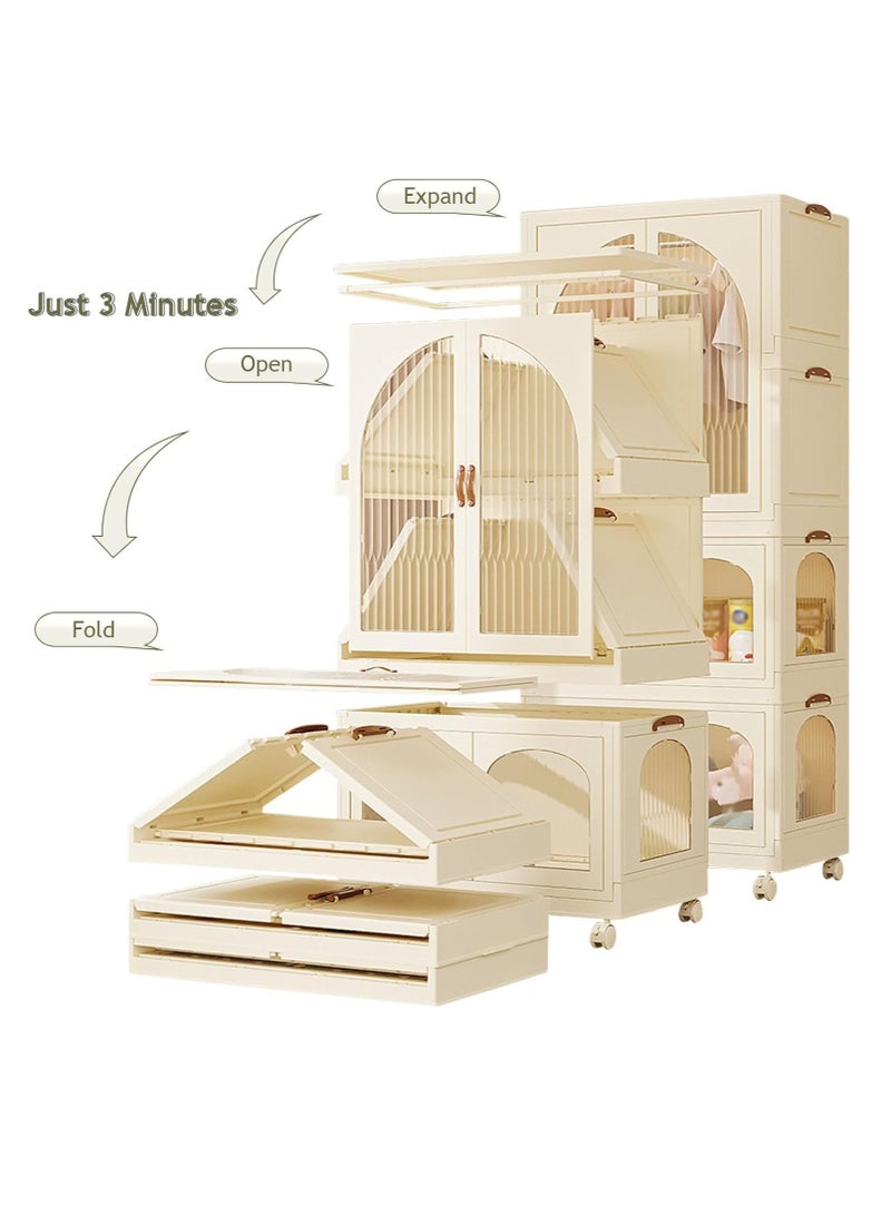 Foldable Wardrobe Kids Clothes Cabinet Portable Closet Dustproof Storage Cabinet with Wheels Plastic Closet Organizers，Bookshelf Storage Cabinet for Bedroom Livingroom Kitchen(Style 3)  - Image 5