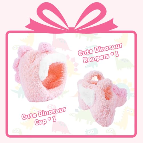 FANCYKU® Doll Suit Kit for 4''/6'' Collectible Figures, Sweetly Stylish Pink Dinosaur Dressing Suit, Soft Plush Clothes Set with Ear Holes - Image 4
