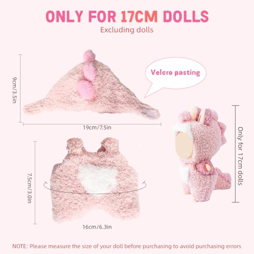 FANCYKU® Doll Suit Kit for 4''/6'' Collectible Figures, Sweetly Stylish Pink Dinosaur Dressing Suit, Soft Plush Clothes Set with Ear Holes - Image 2