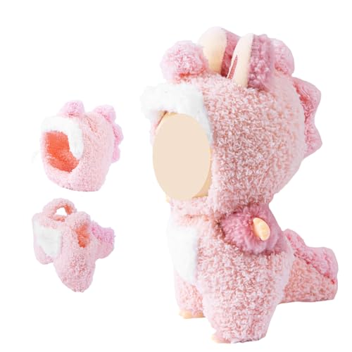 FANCYKU® Doll Suit Kit for 4''/6'' Collectible Figures, Sweetly Stylish Pink Dinosaur Dressing Suit, Soft Plush Clothes Set with Ear Holes - Image 1
