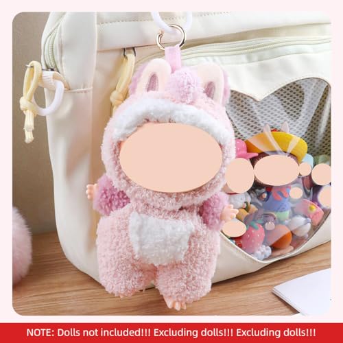 FANCYKU® Doll Suit Kit for 4''/6'' Collectible Figures, Sweetly Stylish Pink Dinosaur Dressing Suit, Soft Plush Clothes Set with Ear Holes - Image 3