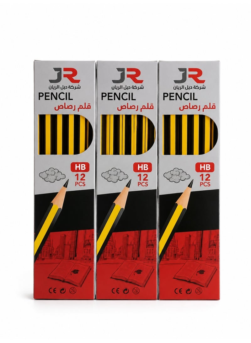 JR HB Wooden Pencils - Pack of 3 Boxes (36 Pencils Total) - Ideal for School & Office - Image 1
