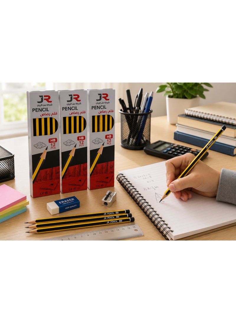 JR HB Wooden Pencils - Pack of 3 Boxes (36 Pencils Total) - Ideal for School & Office - Image 3