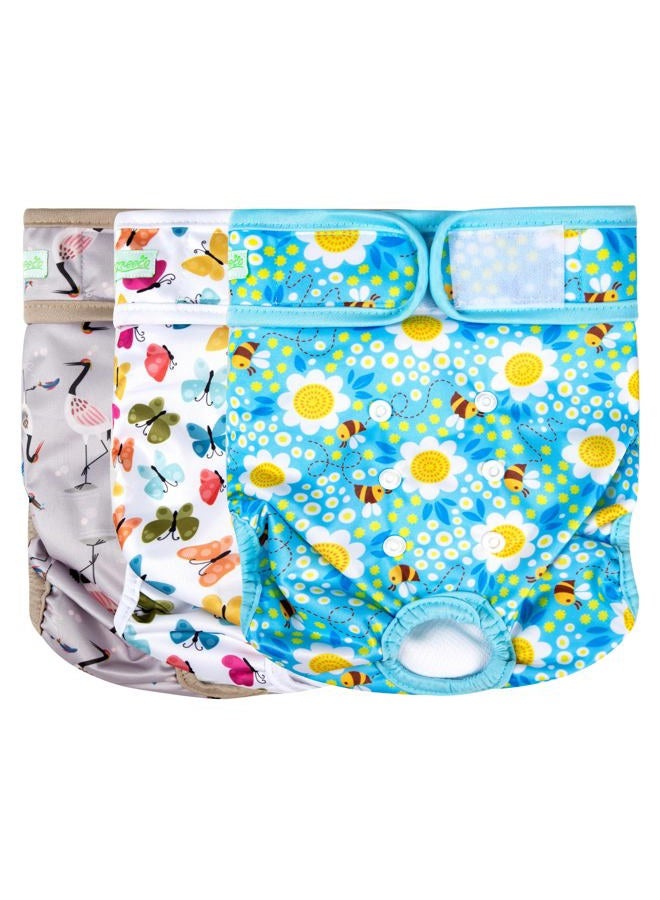 Wegreeco Washable Female Dog Diapers Highly Absorbent Reusable Diapers for Dog in Heat Period, 3 Pack (Flamingoes, Medium) - Image 1