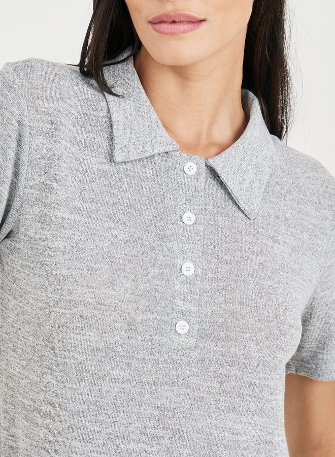 Styli Melange Button Placket Collared T-Shirt & Trouser Lounge Set