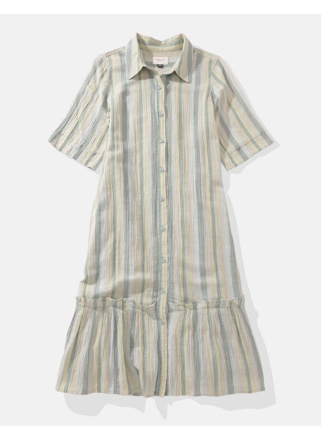 Ruffle Hem Button Down Shirt Dress